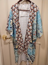 Kimono Duster Cardigan Large Turquoise Multi-color Long Cover Up