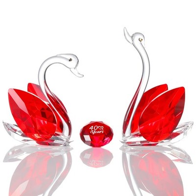 YWHL Happy 40th Anniversary Crystal Swan Gifts for Couples, 40 Years Ruby Red 