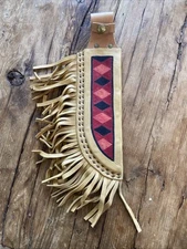 VINTAGE NATIVE AMERICAN GENUINE LEATHER KNIFE SHEATH, PAINTED, BELT LOOP, 10"
