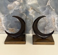 ANTIQUE ART DECO CHASE CHROME BAKELITE BRASS CRESCENT MOON BOOKENDS VINTAGE RARE