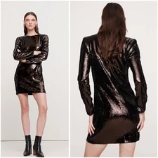 New Banana Republic Brown Ganache Stretch Sequin Mini Stretch Dress Sz M $160