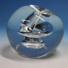 Simon Pearce Signed Art Glass Round Ball Crystal Paperweight Pen Holder - 4 inch