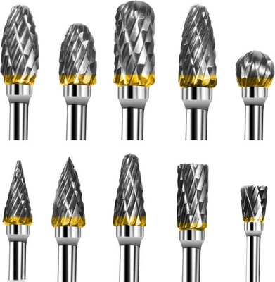 Tungsten Carbide Rotary Burr Set 10PCS Double Cut Grinding Head 1/4 In Die Gr