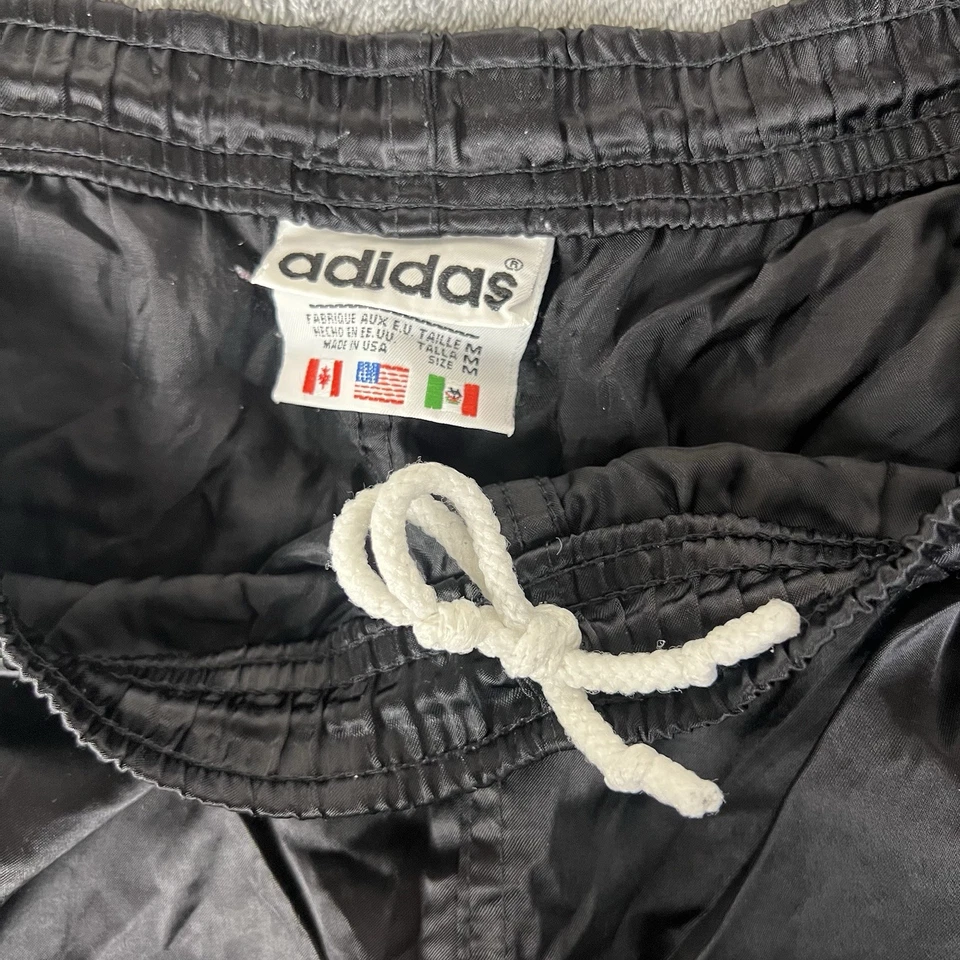 Adidas Nylon Shorts Vintage Soccer Sprinter Shiny Satin Retro Glanz Black Stripe - Image 4 of 4