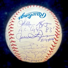 1967-1984 AL Cy Young Award Winners Signed Baseball. Palmer, Fingers, Perry. PSA