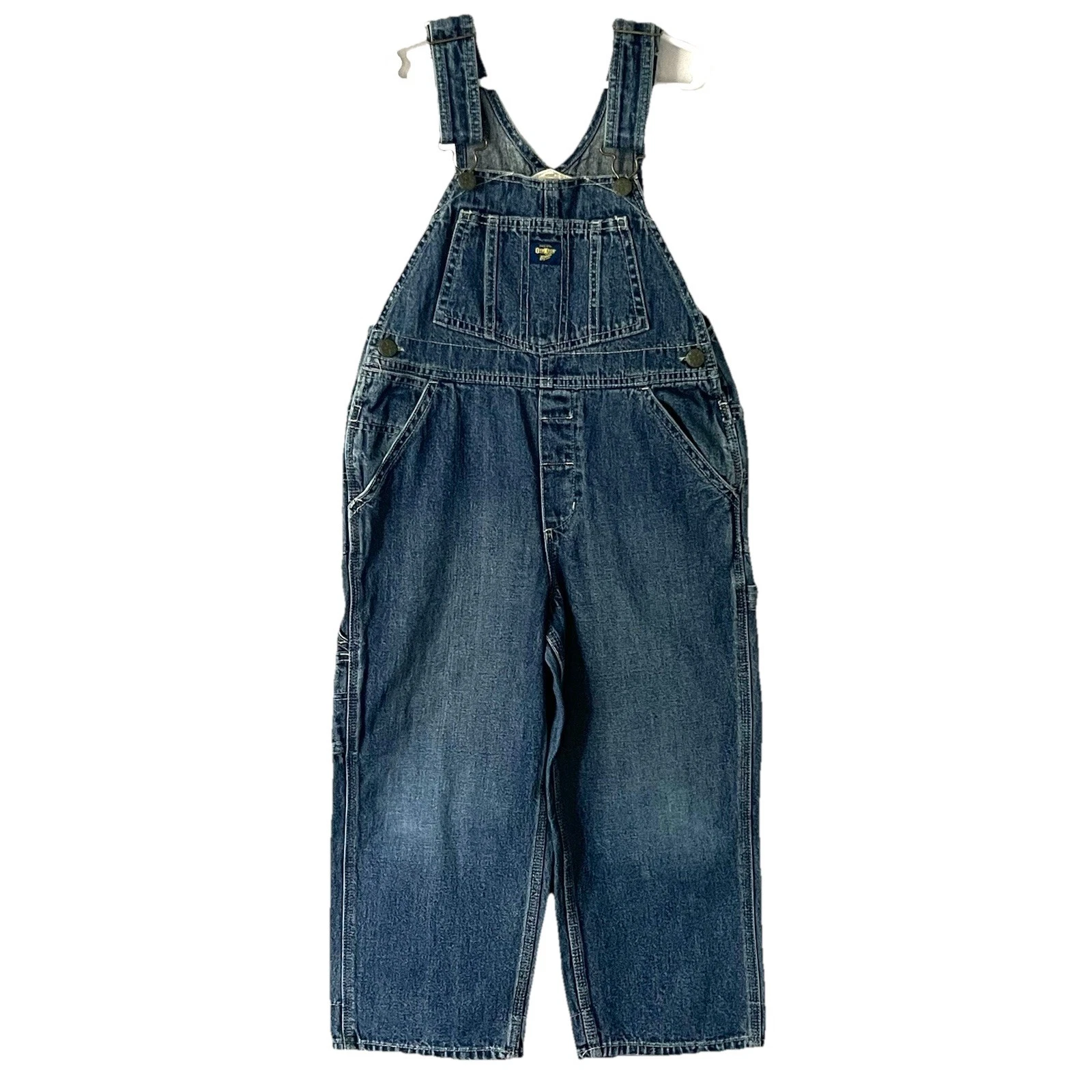 OSHKOSH B’GOSH Blue Denim Overalls Bibs VestBak Vestback Kids Sz 6 Carpenter