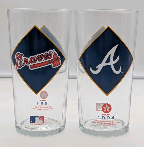 Atlanta Braves 1994 Texaco Beer Pint Glasses. Set Of Two. EUC - Picture 2 of 4