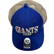 47 Brand New York Giants Trucker Hat Royal Blue Tan Mesh Adjustable