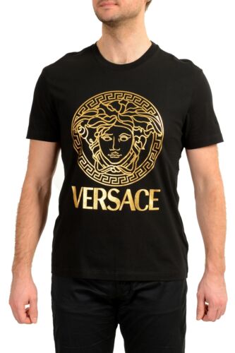 Versace Men's Black Short Sleeve Gold Medusa Logo Print T-Shirt US L IT 52