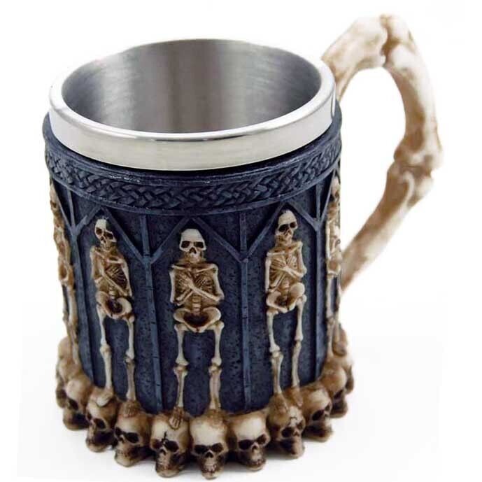 SKELETON BONES IVORY IN STONE MOLDED RESIN TANKARD - BOXED