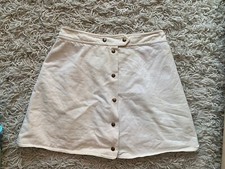 Vintage Skirt Cream Denim A-Line Snap Front Short Mini XS / Small Off White