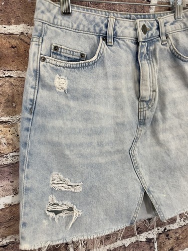 DENIM Destroyed Mini SKIRT zip front SIZE 4 Divided by H & M - Picture 10 of 18
