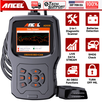 ANCEL AD530 OBD2 Code Reader Scanner Battery Test & Check Engine Diagnostic Tool