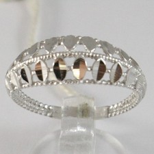 Bague En Or Blanc 750 18K, Bande, Pétales Travaillez, Canulé, Fabriqué En Italie