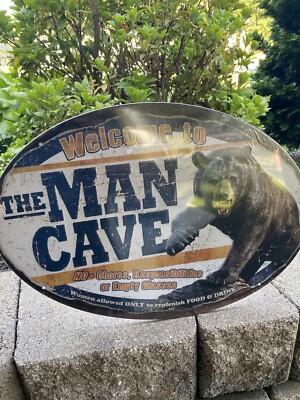 Welcome to The Man Cave No Chores Responsibilities Empty Glasses Bear Sign