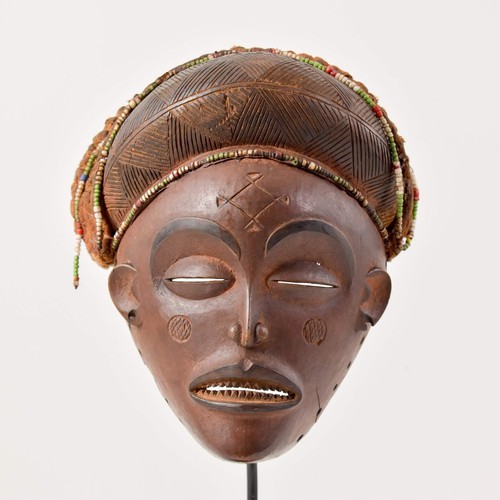 Chokwe Mask Mwana Pwo with Headdress Custom Stand Congo - Picture 2 of 10