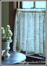 HERITAGE LACE White VICTORIAN ROSE Tier New in Pkg. 60" x 30" Made USA LACE~