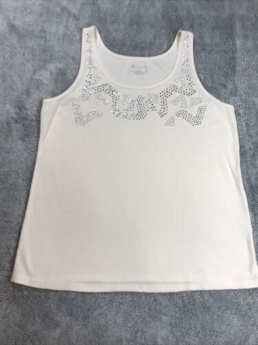 LANE BRYANT Tank Top 18 20 1X Ivory Embellished Ribbed Knit Racerback Studded - Picture 1 of 7