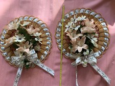 Vtg Decorative Wicker Wall Boho Country Kitchen Farmhouse Set / 2