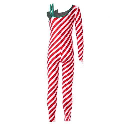 Kids Girls Christmas Leotard Costume Candy Cane Striped Jumpsuit Dance Bodysuit - Picture 8 of 26