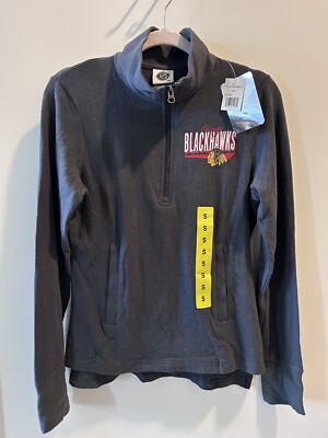 Chicago Blackhawks 1/4 Zip Shirt Womens Small Gray Pullover Long Sleeve NHL