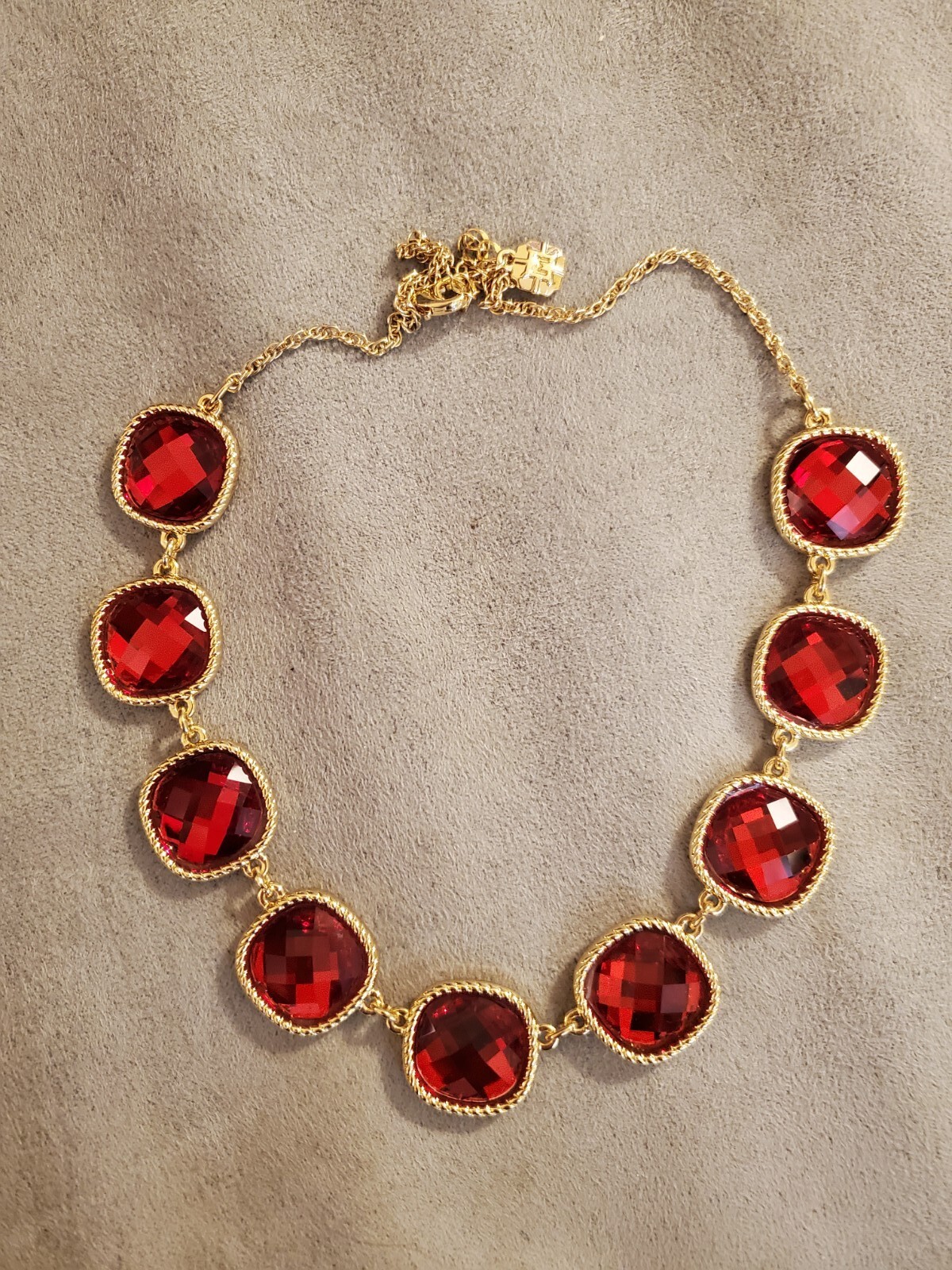 Large MONET Ruby Red Rhinestone Collar Necklace G… - image 6