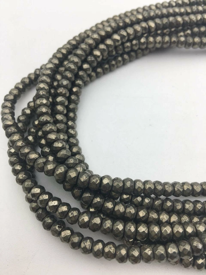 Pyrite Faceted Rondelle Beads 2x4mm 3x4mm 3x5mm 4x6mm 5x8mm 6x10mm 15.5" Strand - Image 2 of 4
