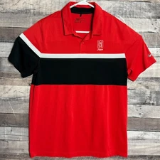 Nike TPC Sawgrass GC Polo Shirt Mens Large Red Colorblock Golf Performance