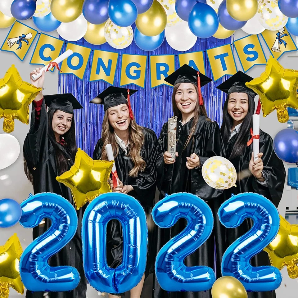 Suprimentos para festa decoração formatura 2022 - Kit arco guirlanda balão ouro azul - Imagem 3 de 4