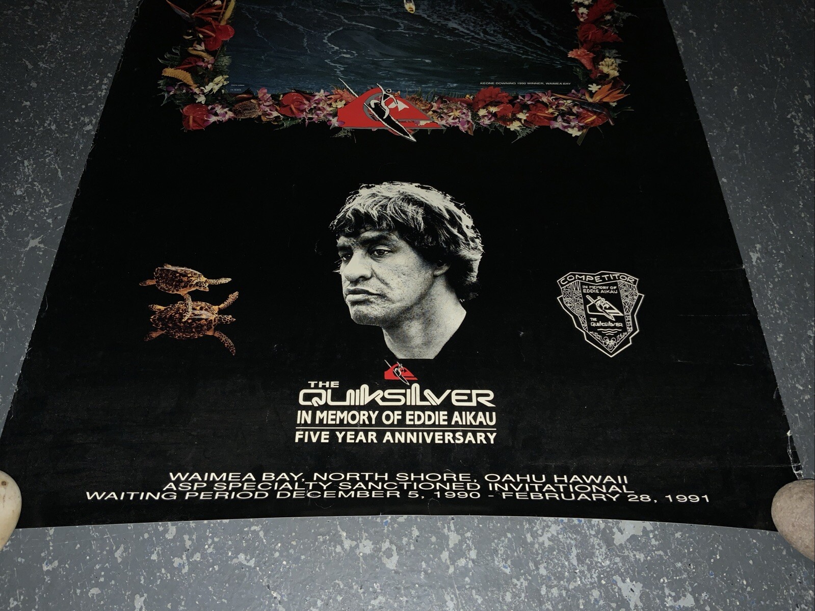 VINTAGE EDDIE AIKAU POSTER SURF QUIKSILVER 1990-91 WAIMEA BAY ORIGINAL RARE