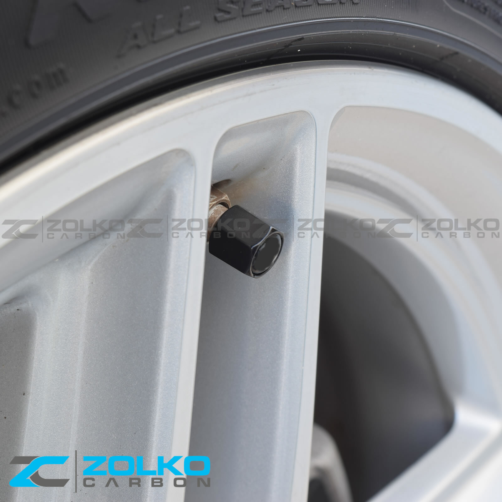 VALVE STEM CAPS + KEYCHAIN WHEEL TIRE BLACK - US SELLER