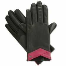 ISOTONER Black Wildberry Leather Stretch smarTouch Lined Womens Gloves M L