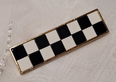 Broche Vintage En Celluloïd Damier Noir Et Blanc - Monture Métal Doré - Réf K27