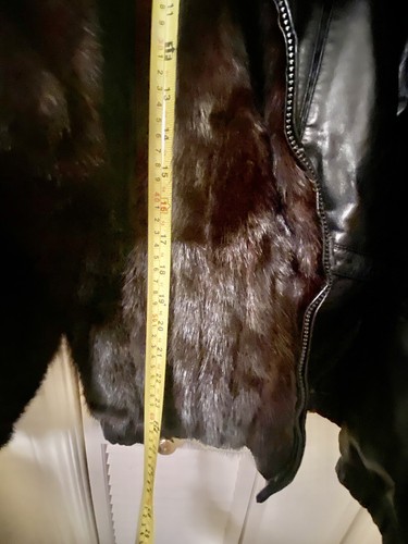 Reversible two-sided Leather/Mink Bomber Jacket with Black Fox Collar Size L - Picture 10 of 19