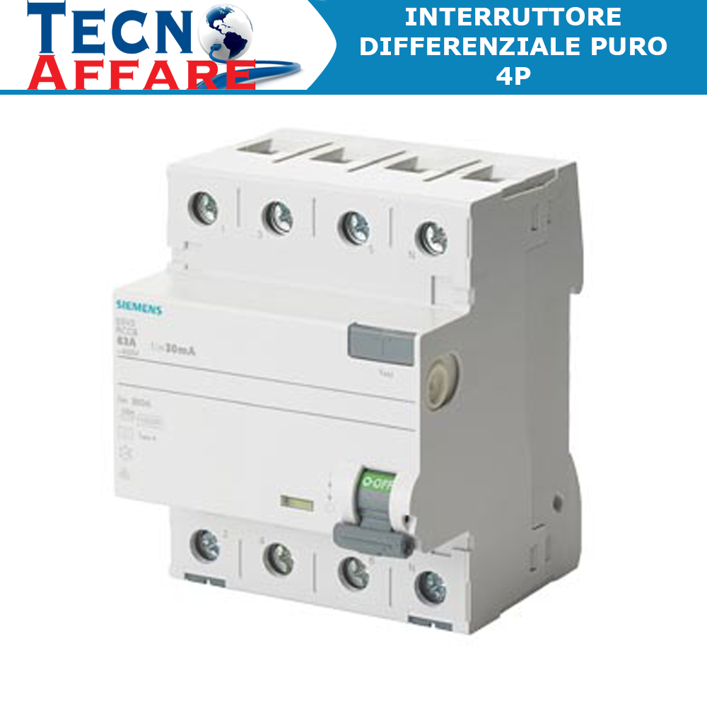 Interruttore Differenziale Puro 4 Poli 25A 0,5 Tipo A Siemens 5SV3742-6