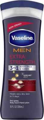 Vaseline Men Extra Strength  Body & Face Lotion, Heals Very Dry Skin, 10 OZ