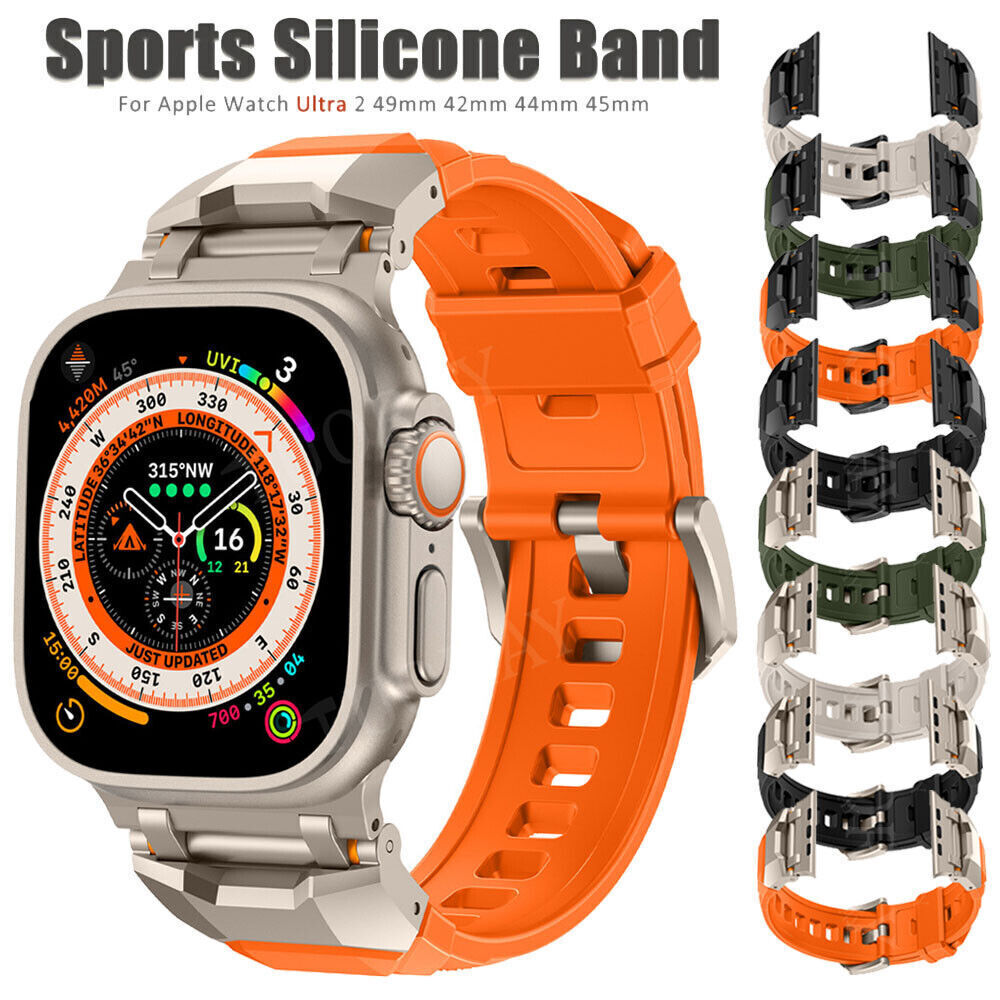 For Apple Watch Ultra 2 9 8 7 6 5 4 3 SE Metal+Silicone Band Strap 42/44/45/49mm-image