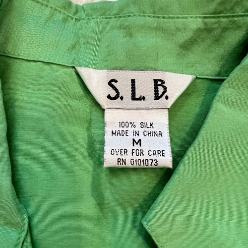 SLB Women Top Medium Green 100% Silk Button Up Retro Sleeveless Minimalist 14801 - Picture 3 of 6