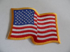 Embroidered Waving American Flag Patch Gold Border Iron-On Sew-On Lot of 10