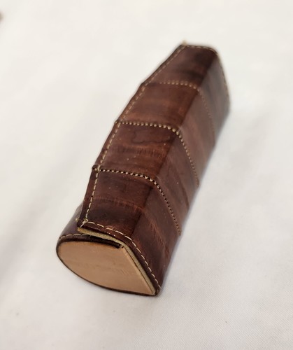 Custodia rossetto vintage pelle d'anguilla marrone con specchio made in Korea - Foto 2 di 6