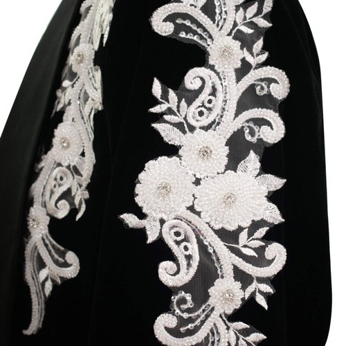 Men's Black Velvet Suit Jacquard Rhinestone Fashion Design Casual Party Blazer - Picture 5 of 22