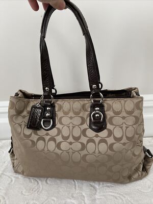 COACH Ashley Signature Khaki Brown Cross Body Satchel Hand Bag