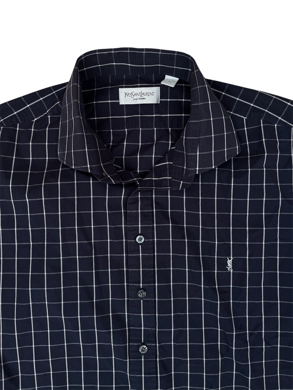 YSL Camicia vintage yves saint laurent uomo blu navy e bianca taglia XXL (AN)