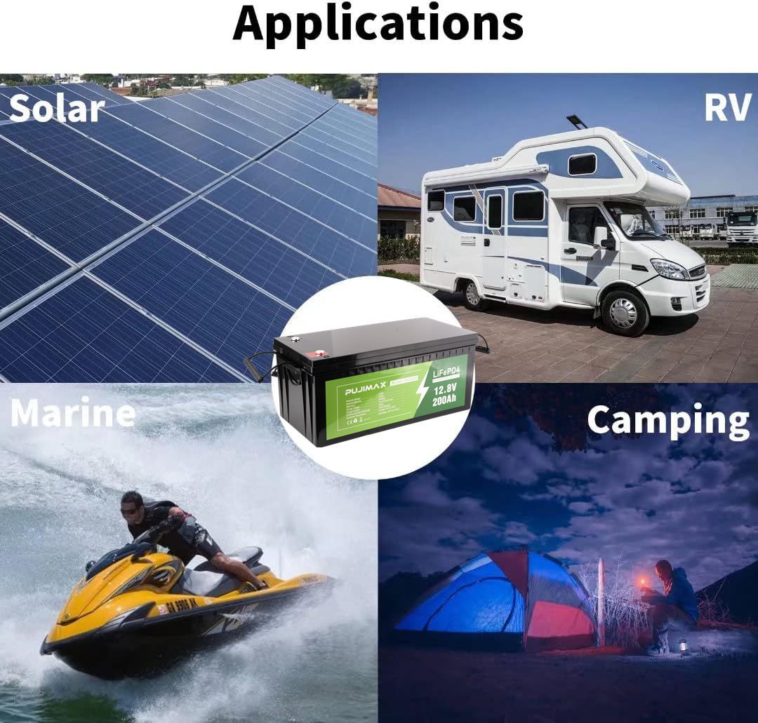 PUJIMAX 200Ah 12V For Marine LiFePO4 Lithium Rechargeable Battery Deep Cycle BMS