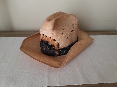 Stetson Roadrunner Bryant finish straw cowboy hat band feather vintage 7.5 Stetson, Roadrunner, Bryant Finish, the Billy Kidd, Straw  main image 3