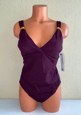 Amoressa Womens Gitano Fandago V Neck One Piece Swimsuit Plum Wine Size 12