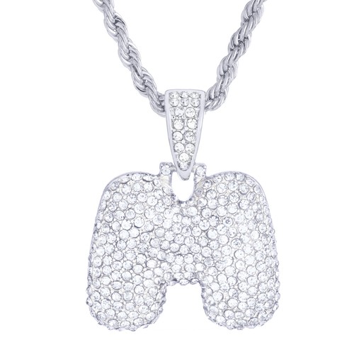 Collar colgante de cadena de cuerda de 20" con letras iniciales de burbuja enchapado en plata con letras de burbuja iniciales A - Z - Imagen 11 de 46