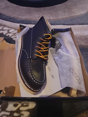 Black Moc Toe Boots for Men 6 inch, Top grain Leather Soft Toe Slip-Resistant...