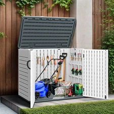 Outdoor Patio Trash Bin 35 CuFT Resin Storage Shed Weatherproof Garden Tools Box