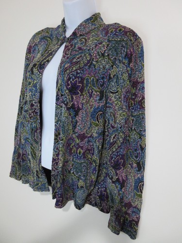Sz 16 (L) MSK PEACOCK Colors Metallic Floral Jacket Textured Knit Cardigan Top - Picture 6 of 13